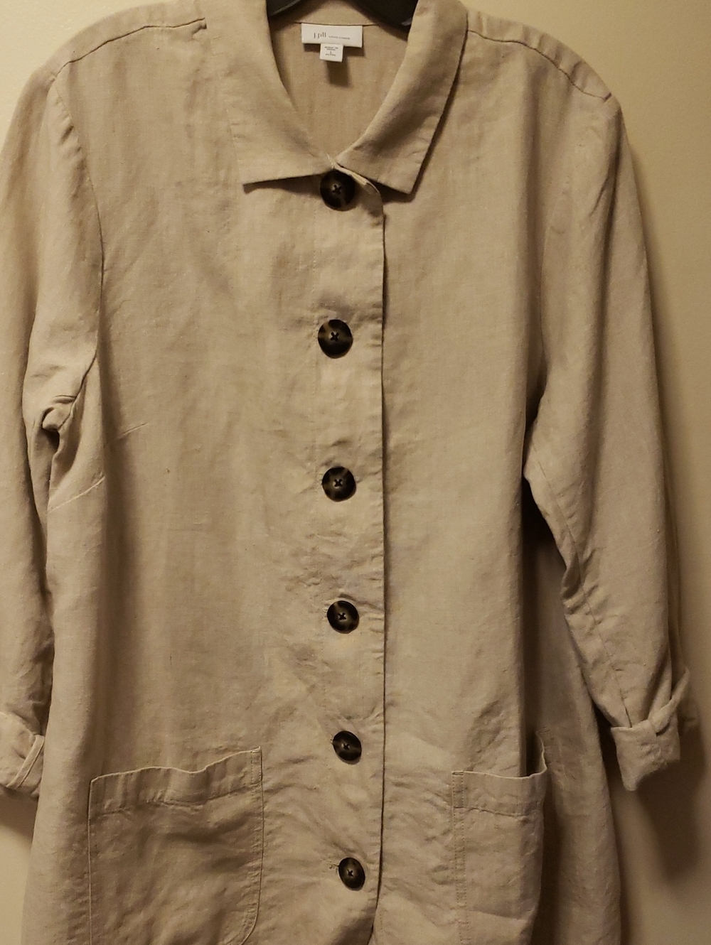 J. Jill Neutral Tan 100% Linen Button-Front Trench Coat